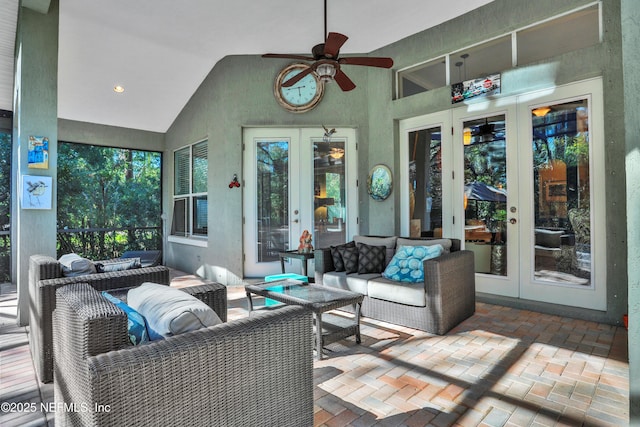 112 Long Branch Way, Saint Augustine, FL 32086 - sunroom featuring an outdoor hangout area, french doors, and a ceiling fan
