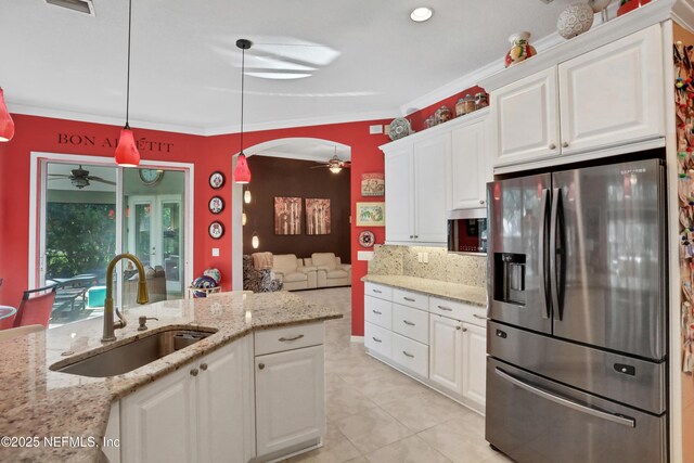 112 Long Branch Way, Saint Augustine, FL 32086 - kitchen featuring white cabinetry, stainless steel appliances, ceiling fan, and a sink