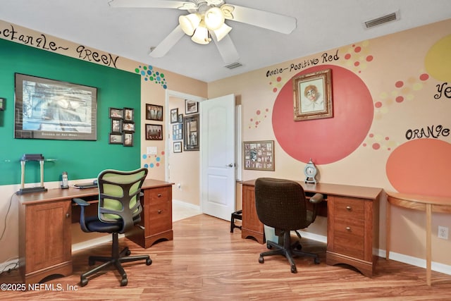 112 Long Branch Way, Saint Augustine, FL 32086 - office area featuring light wood finished floors, visible vents, baseboards, and a ceiling fan