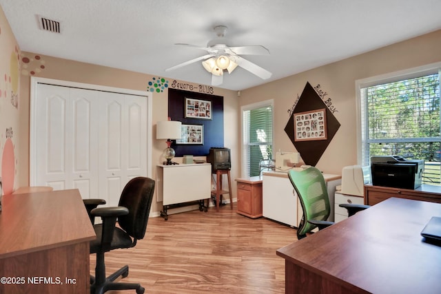 112 Long Branch Way, Saint Augustine, FL 32086 - office area with light wood-type flooring, plenty of natural light, a ceiling fan, and visible vents