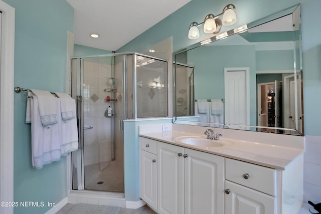 112 Long Branch Way, Saint Augustine, FL 32086 - full bath featuring a stall shower, tile patterned flooring, and vanity