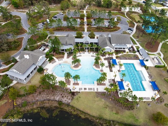 aerial view of a pool