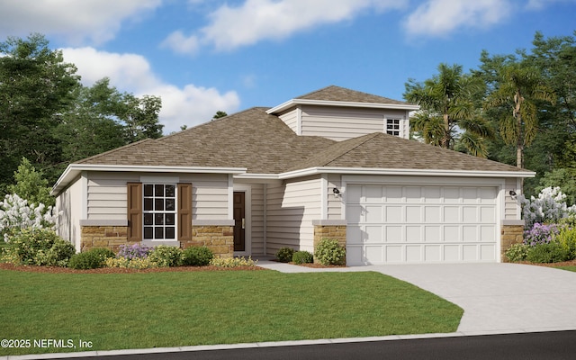 473 Cordova Palms Pkwy, Saint Augustine, FL 32095 - view of front of house with concrete driveway, an attached garage, a shingled roof, and stone siding