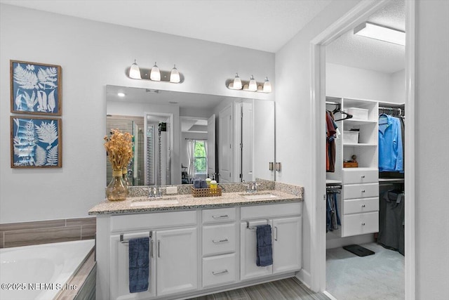 169 Rivercliff Trl, Saint Augustine, FL 32092 - bathroom with double vanity, a walk in closet, a garden tub, and a shower