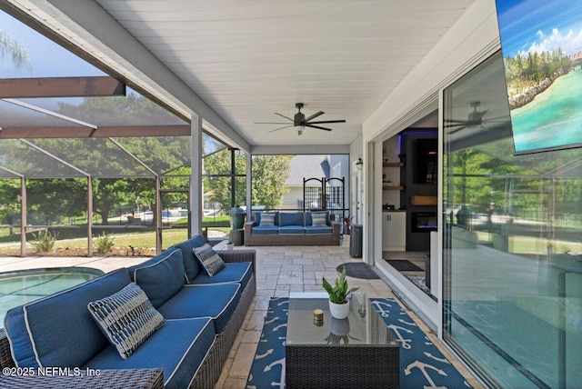 11698 Donato Dr, Jacksonville, FL 32226 - view of patio featuring outdoor lounge area, a ceiling fan, and a lanai