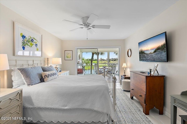 91 San Juan Dr Unit H8, Ponte Vedra Beach, FL 32082 - bedroom with access to outside, light tile patterned flooring, and ceiling fan