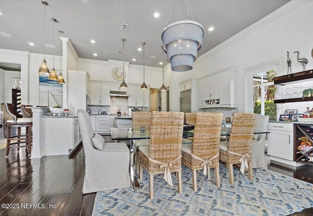 231 N Roscoe Blvd, Ponte Vedra Beach, FL 32082 - dining space with ornamental molding, dark wood-style floors, and recessed lighting