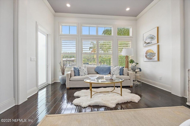 231 N Roscoe Blvd, Ponte Vedra Beach, FL 32082 - living area featuring crown molding, baseboards, dark wood-style flooring, and recessed lighting