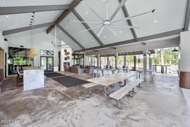 75556 Canterwood Dr, Yulee, FL 32097 - view of patio featuring french doors, a ceiling fan, an outdoor bar, and outdoor dining space