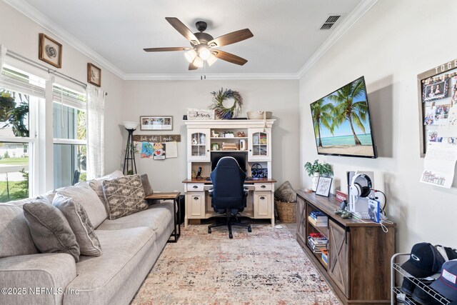 2565 Cold Stream Ln, Green Cove Springs, FL 32043 - home office featuring crown molding and a ceiling fan