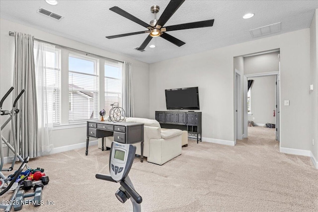 71 Lansing Ct, Saint Augustine, FL 32092 - office space with light carpet, ceiling fan, baseboards, a textured ceiling, and recessed lighting