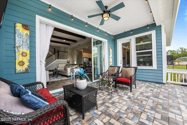 71 Lansing Ct, Saint Augustine, FL 32092 - view of patio / terrace featuring outdoor lounge area, a ceiling fan, and fence