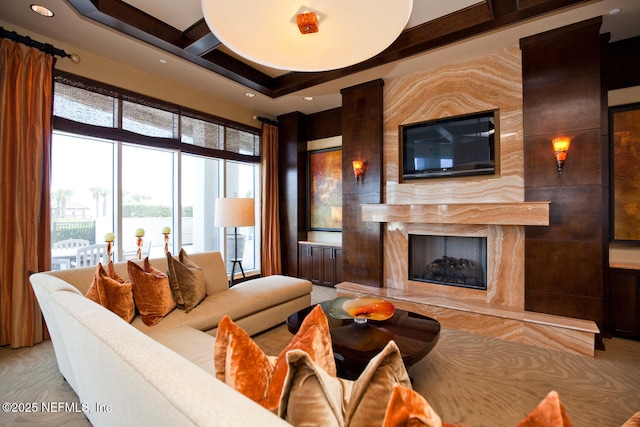 living area with a fireplace