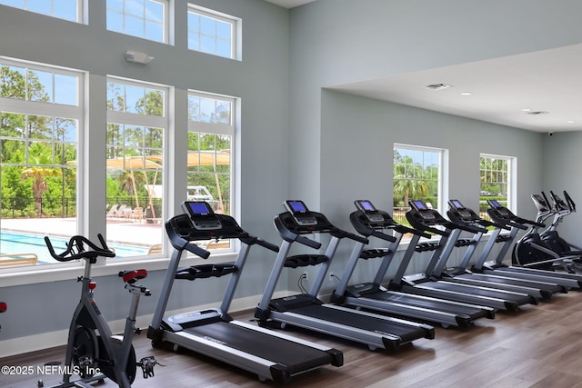 2304 Shady Breeze Ln, Green Cove Springs, FL 32043 - gym featuring healthy amount of natural light, wood finished floors, baseboards, and recessed lighting