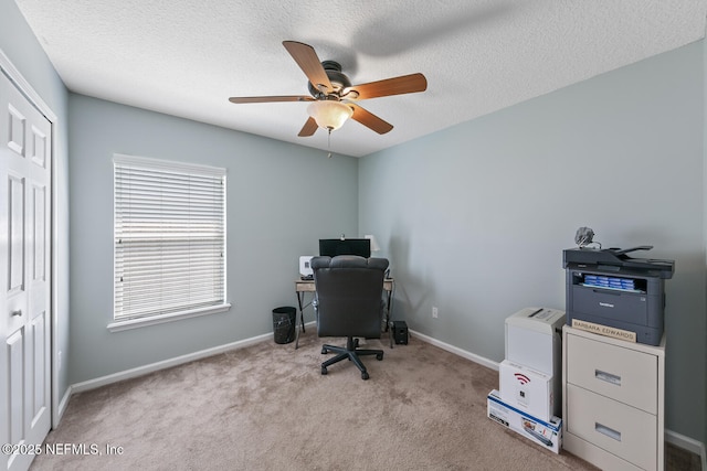 116 Greenfield Dr, Saint Johns, FL 32259 - carpeted home office featuring ceiling fan, baseboards, and a textured ceiling