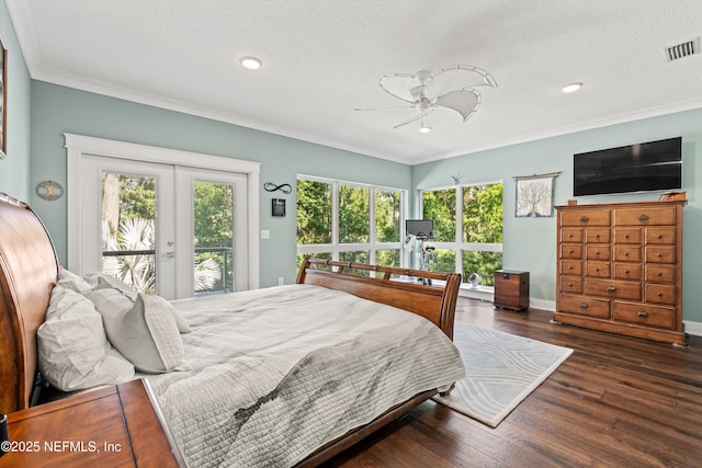 182 N Ridge Dr, Fleming Island, FL 32003 - bedroom featuring french doors, access to outside, wood finished floors, ornamental molding, and recessed lighting