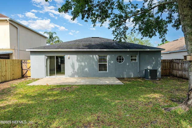 133 Sterling Hill Dr, Jacksonville, FL 32225 - rear view of property with stucco siding, central AC, a patio, and a shingled roof