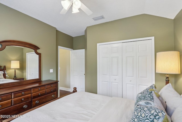 1700 Eagle Watch Dr, Fleming Island, FL 32003 - bedroom featuring a closet, a ceiling fan, and lofted ceiling