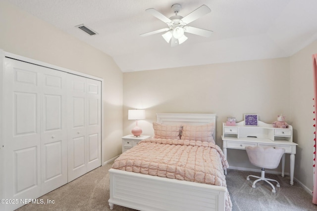 1700 Eagle Watch Dr, Fleming Island, FL 32003 - carpeted bedroom with lofted ceiling, a closet, baseboards, and ceiling fan