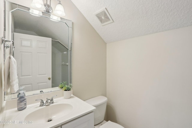 1700 Eagle Watch Dr, Fleming Island, FL 32003 - bathroom featuring lofted ceiling, a textured ceiling, toilet, and vanity