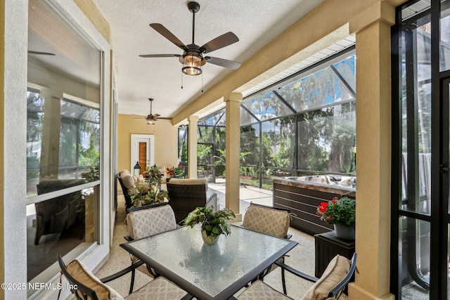 1700 Eagle Watch Dr, Fleming Island, FL 32003 - sunroom featuring a ceiling fan and outdoor dining space