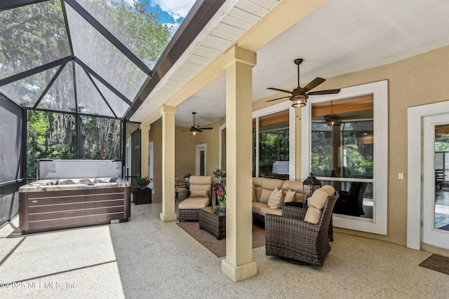 1700 Eagle Watch Dr, Fleming Island, FL 32003 - view of patio / terrace with ceiling fan, an outdoor hangout area, and glass enclosure