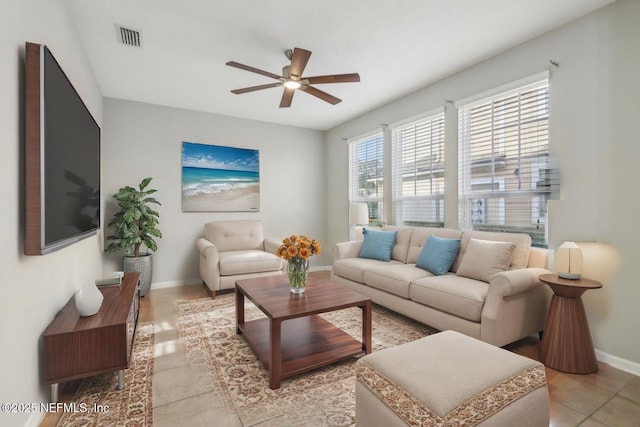 168 Nelson Ln, Saint Johns, FL 32259 - living room with a ceiling fan, baseboards, and light tile patterned flooring