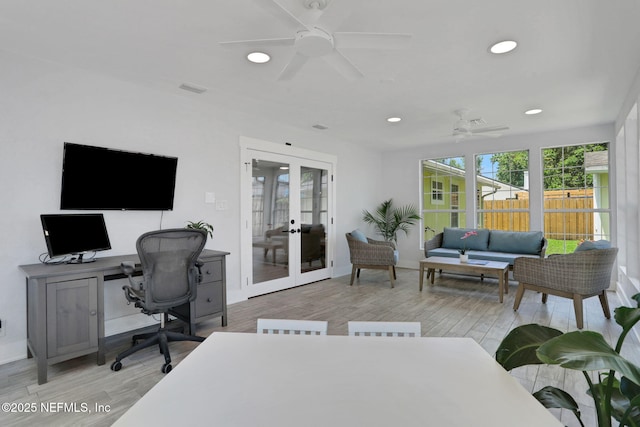 1257 12th St N, Jacksonville Beach, FL 32250 - office space featuring french doors, a ceiling fan, recessed lighting, wood finished floors, and baseboards