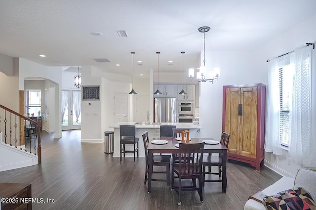 1800 Rear Admiral Ln, Saint Johns, FL 32259 - dining room with a chandelier, dark wood-style floors, healthy amount of natural light, and recessed lighting