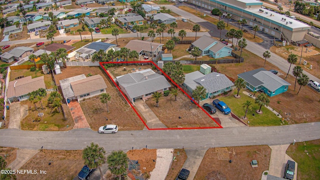 aerial perspective of suburban area with property parcel outlined