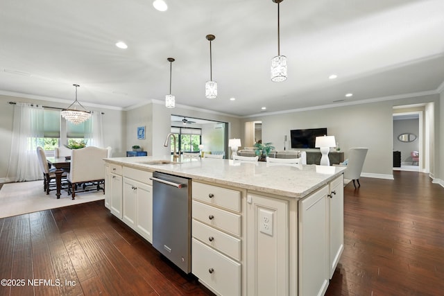 123 Tree Side Ln, Ponte Vedra, FL 32081 - kitchen with dishwasher, a sink, plenty of natural light, light stone countertops, and recessed lighting