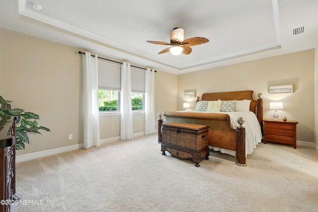123 Tree Side Ln, Ponte Vedra, FL 32081 - bedroom featuring a raised ceiling, carpet floors, baseboards, and a ceiling fan
