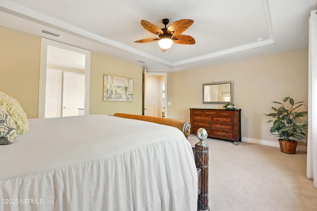 123 Tree Side Ln, Ponte Vedra, FL 32081 - bedroom with a raised ceiling, carpet flooring, baseboards, and ceiling fan