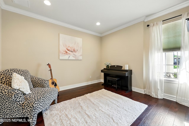 123 Tree Side Ln, Ponte Vedra, FL 32081 - sitting room featuring dark wood-type flooring, baseboards, ornamental molding, and recessed lighting
