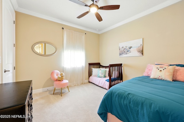 123 Tree Side Ln, Ponte Vedra, FL 32081 - carpeted bedroom featuring crown molding, baseboards, and ceiling fan