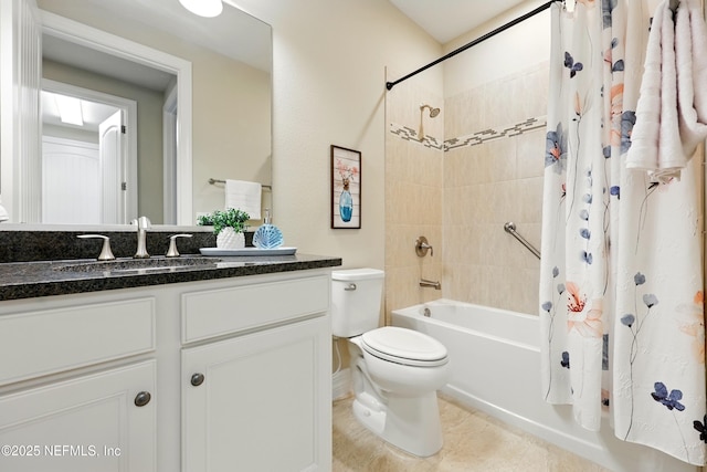 123 Tree Side Ln, Ponte Vedra, FL 32081 - bathroom featuring shower / tub combo with curtain, toilet, vanity, and tile patterned floors