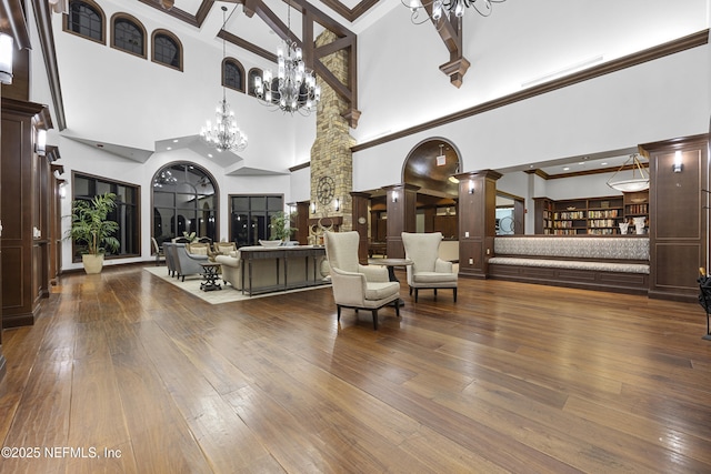 123 Tree Side Ln, Ponte Vedra, FL 32081 - building lobby featuring a towering ceiling, ornamental molding, and beamed ceiling