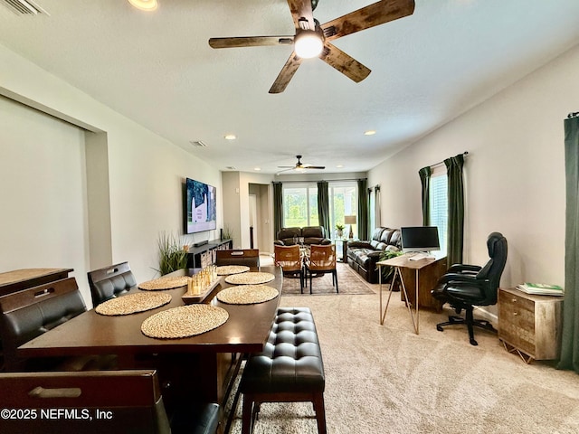 195 Torres Trce, Saint Augustine, FL 32095 - dining area featuring light carpet, ceiling fan, and recessed lighting
