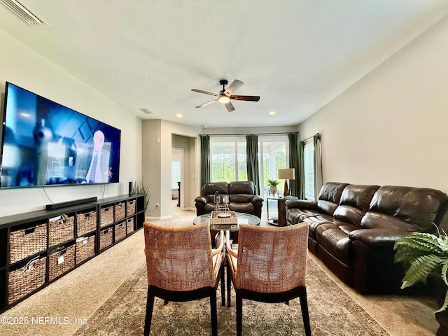 195 Torres Trce, Saint Augustine, FL 32095 - carpeted living area featuring a ceiling fan, a textured ceiling, and recessed lighting
