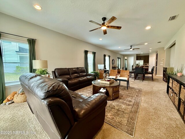 195 Torres Trce, Saint Augustine, FL 32095 - living area featuring a ceiling fan, light colored carpet, and recessed lighting