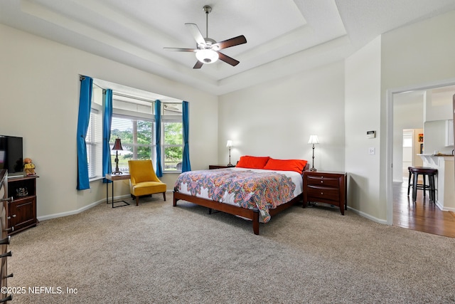 364 Maplewood Dr, Saint Johns, FL 32259 - carpeted bedroom featuring baseboards, a tray ceiling, and ceiling fan