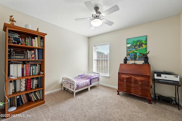 364 Maplewood Dr, Saint Johns, FL 32259 - bedroom featuring carpet flooring, baseboards, a textured ceiling, and a ceiling fan