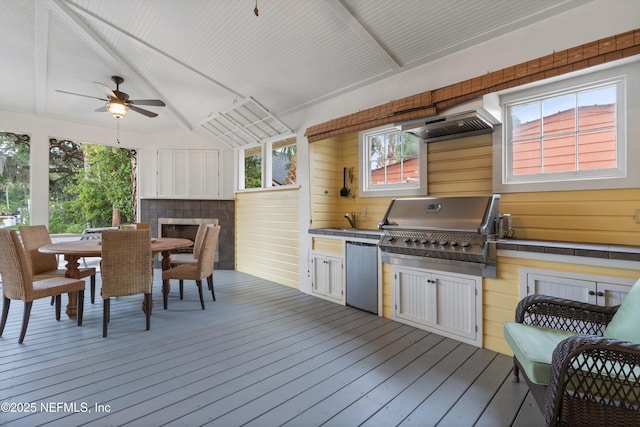 195 S Roscoe Blvd, Ponte Vedra Beach, FL 32082 - wooden terrace featuring outdoor dining area, a ceiling fan, and a sink