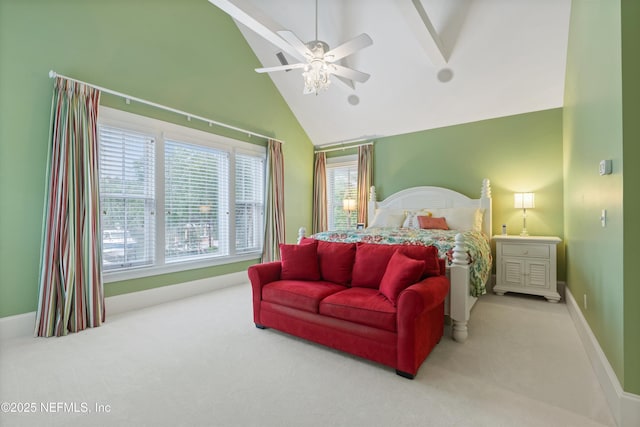 195 S Roscoe Blvd, Ponte Vedra Beach, FL 32082 - carpeted bedroom with high vaulted ceiling, baseboards, and ceiling fan