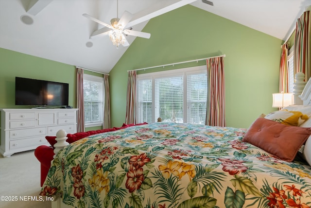 195 S Roscoe Blvd, Ponte Vedra Beach, FL 32082 - carpeted bedroom with high vaulted ceiling and ceiling fan