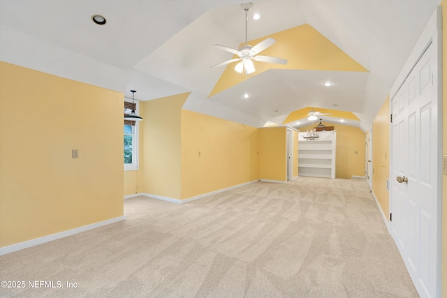 195 S Roscoe Blvd, Ponte Vedra Beach, FL 32082 - unfurnished living room with a ceiling fan, lofted ceiling, light colored carpet, recessed lighting, and baseboards