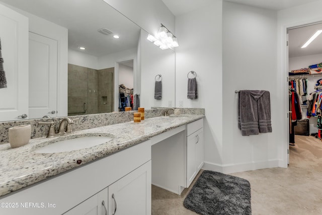 836 Margaritaville Ave, Daytona Beach, FL 32124 - full bathroom featuring a shower stall, a spacious closet, double vanity, recessed lighting, and baseboards