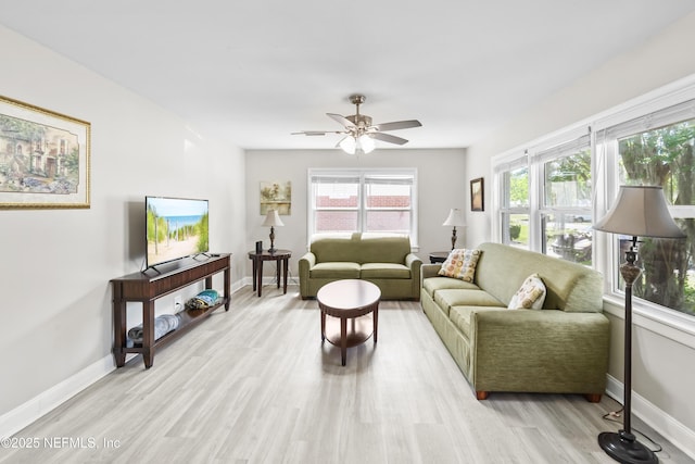 7315 Wonder Ln, Jacksonville, FL 32244 - living room with light wood-style floors, a ceiling fan, and baseboards