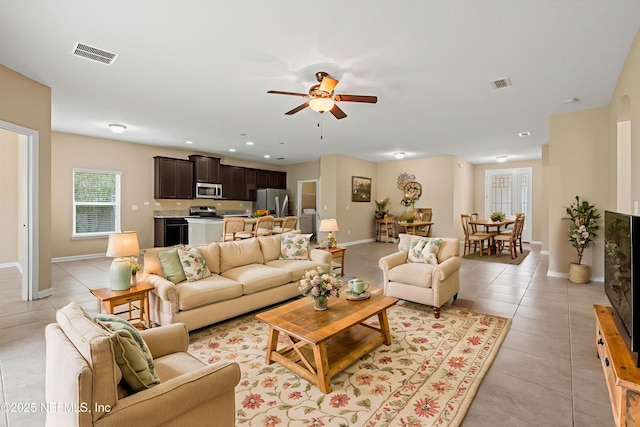 213 Haas Ave, Saint Augustine, FL 32095 - living area with a ceiling fan, light tile patterned floors, baseboards, and recessed lighting