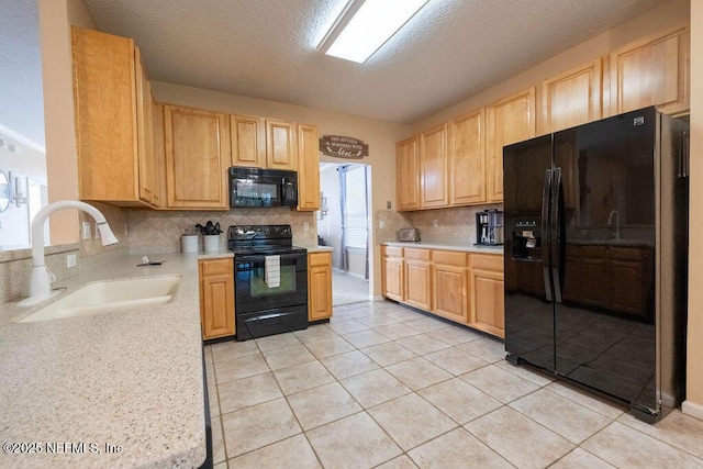 2543 Willow Creek Dr, Fleming Island, FL 32003 - kitchen with black appliances, a sink, light countertops, decorative backsplash, and a textured ceiling